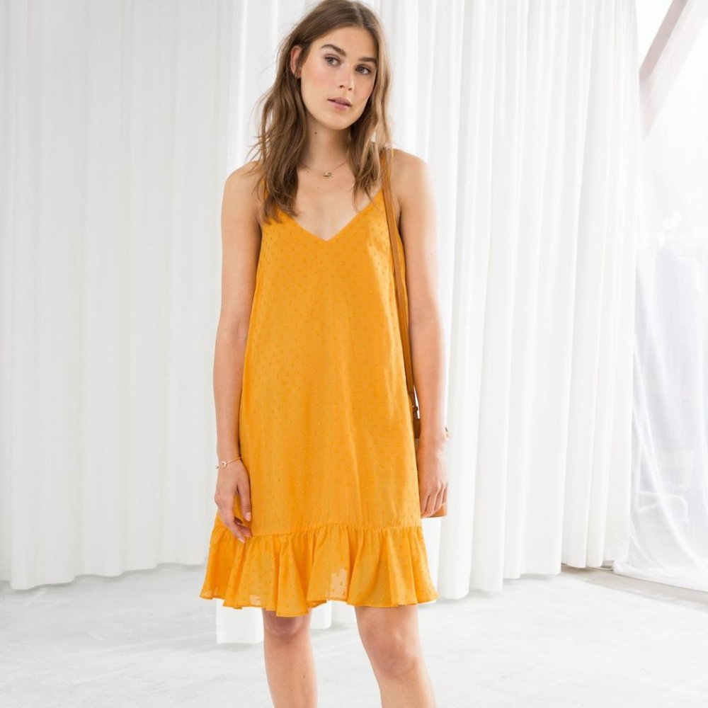 & Other Stories Yellow Swiss Dot Dress, Size 0